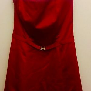 Red strapless dress